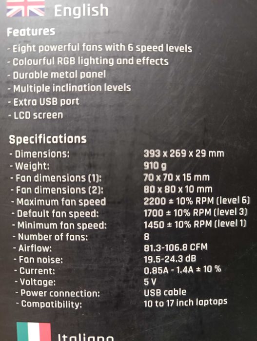 base / cooler para portátil Klim V8 novo na caixa