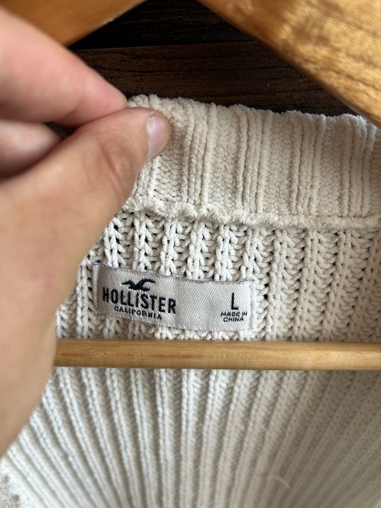 Sweter kardigan beżowy kremowy hollister L gruby splot