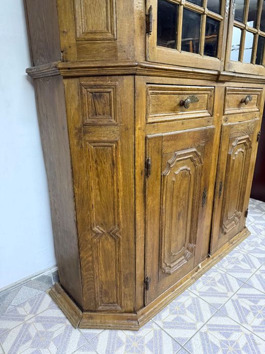 Kredens dębowy – antyk, masywny, przeszklony DOWÓZ DO DOMU