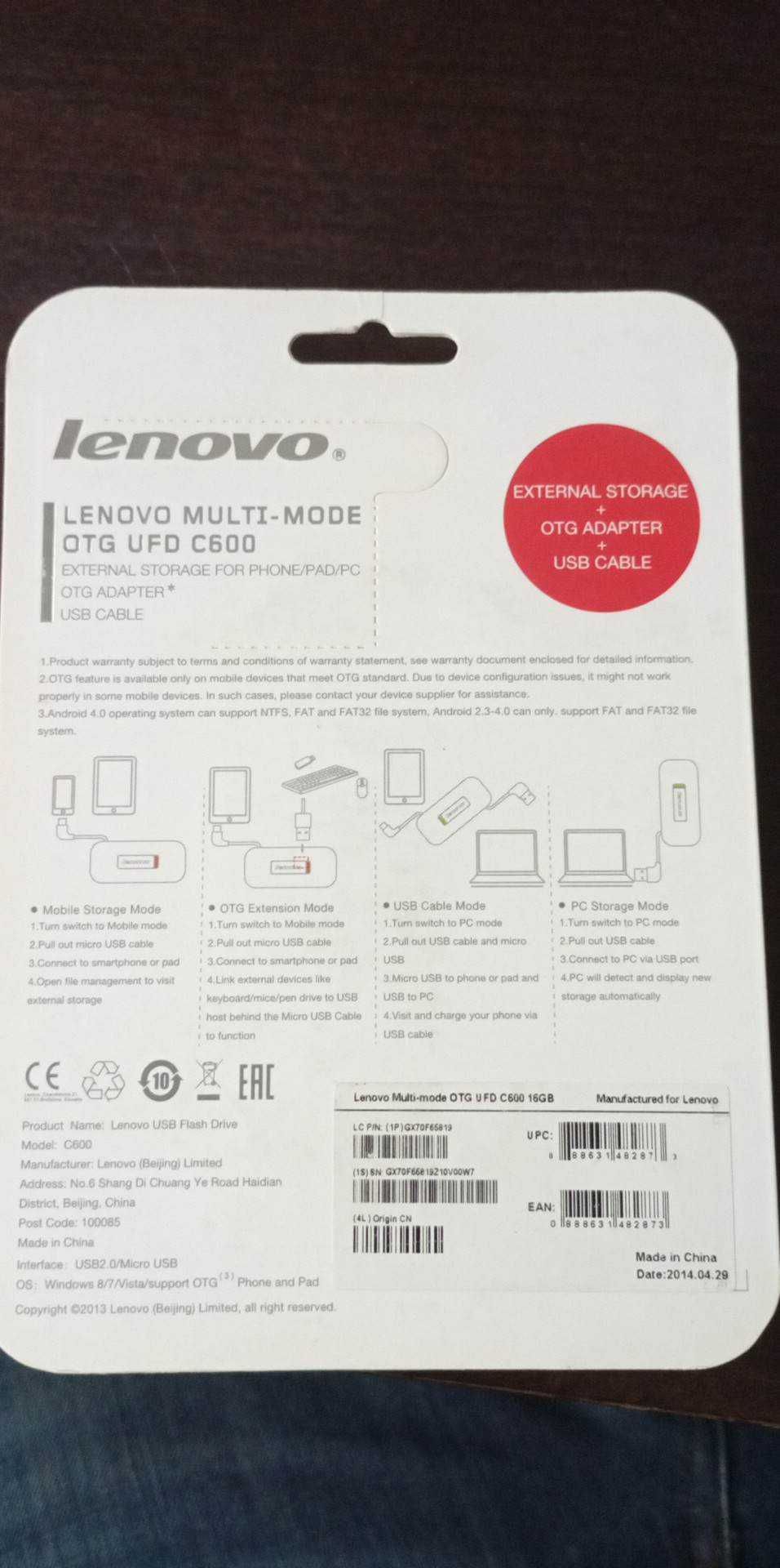 Lenovo Lenovo Multi-mode OTG UFD C600 16GB nowe pamięć flash