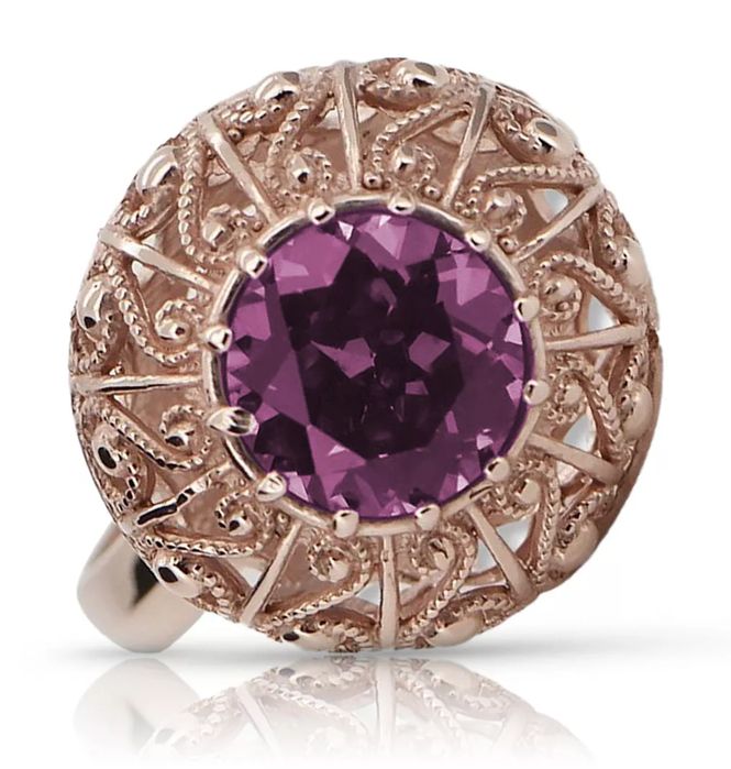 Radziecki 14K złoty pierścionek z różowego złota Amethystem vrc059 Gd