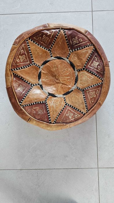 Skórzany pokrowiec pufa styl Vintage (Egipt)