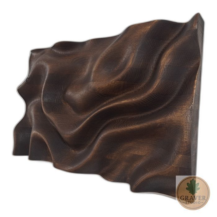 Płaskorzeźba dębowa  - fale, 3D, olejowana dekoracja ścienna