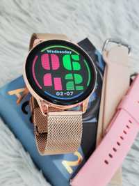 Nowy Smart Watch T2Pro z Okragla Tarcze Damski Zloty Pasek