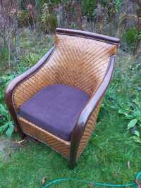 Dwa fotele rattanowe drewniane fotel z Francji retro vintage unikat