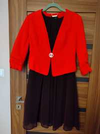 Sukienka czarna w czerwone groszki + żakiet czerwony r. 40 Orsay nowa