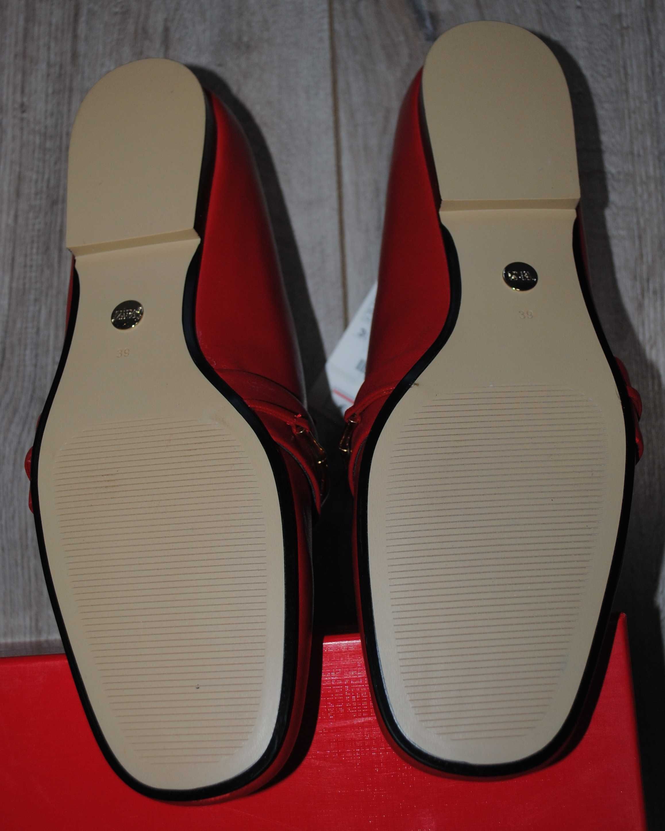Лофери туфлі мокасини ZARA 39 р 25,3 см шкіряні червоні 1535/810/020
