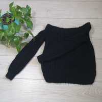 Черный вязаный пуловер с вырезом до плеч, джемпер. пуловер