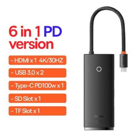 USB хаб Baseus 6в1, 7в1, 8в1 4К HDMI/USB3/PD/SD/TF