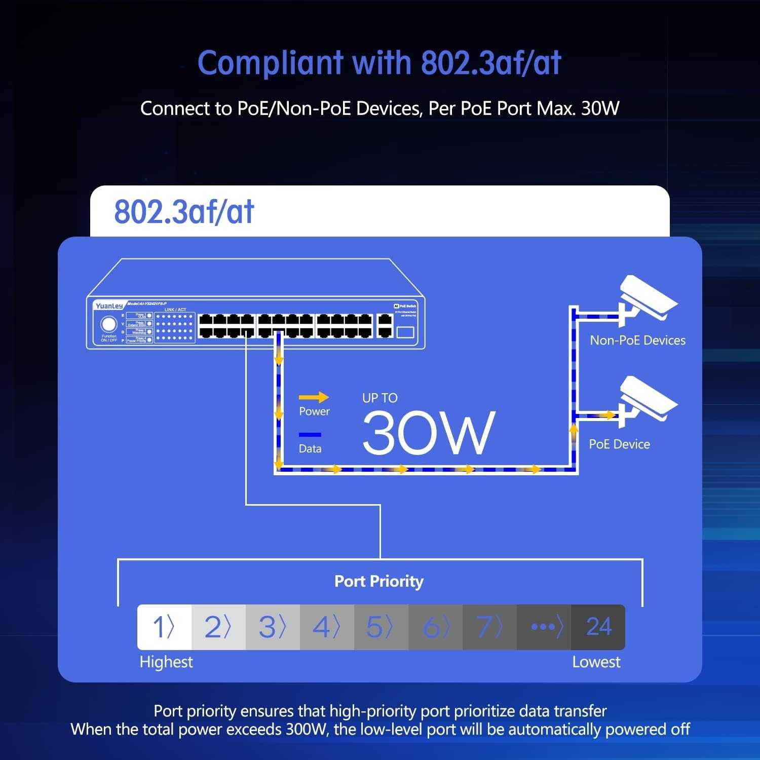 YuanLey 27 Port POE Switch z potężnymi funkcjami sieciowymi