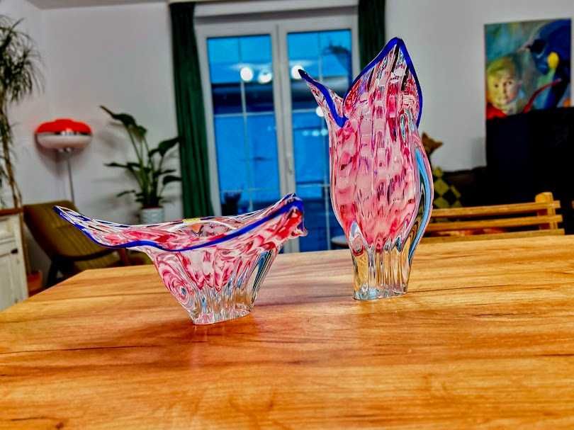 Efektowny zestaw czeskiego szkła wazon patera Egermann