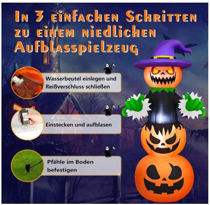 Nadmuchiwana dekoracja na Halloween dynia z oświetleniem LED 180cm