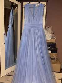 Suknia balowa tiulowa niebieska wieczorowa koktajlowa długa