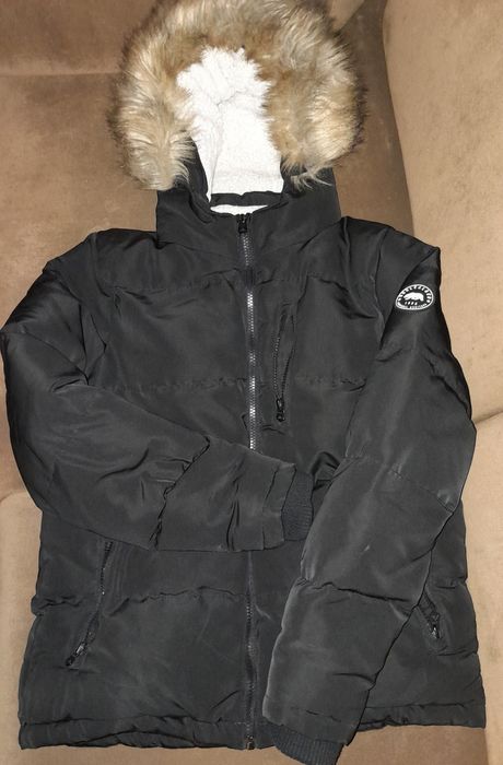 Kurtka zimowa chlopieca 158cm czarna z kapturem