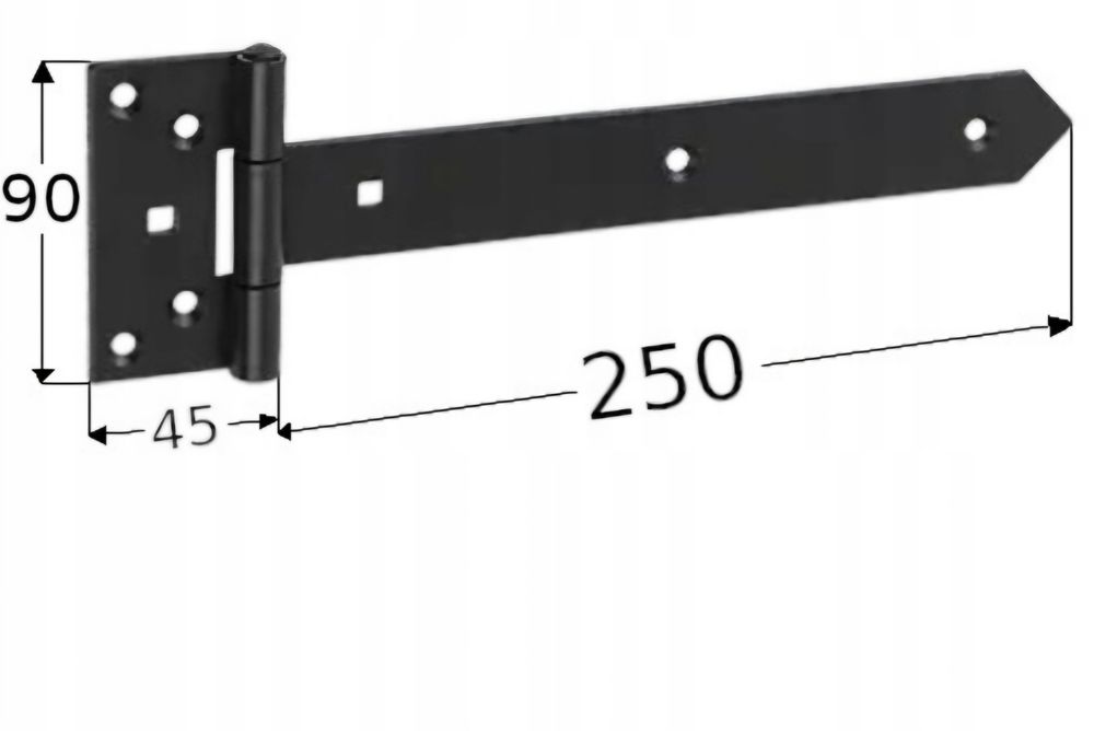 Zawiasy do drzwi bramy okiennic czarne 2sztuki ZB250 bramowy 250x45x90