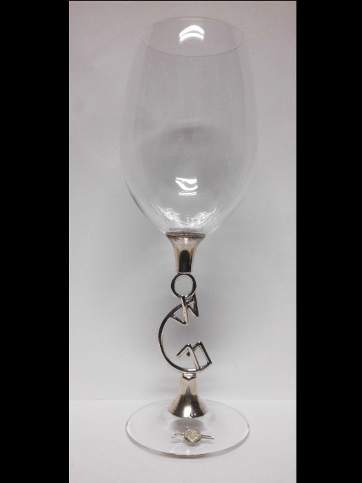 6 copos de vinho modernistas em cristal com Prata contrastada