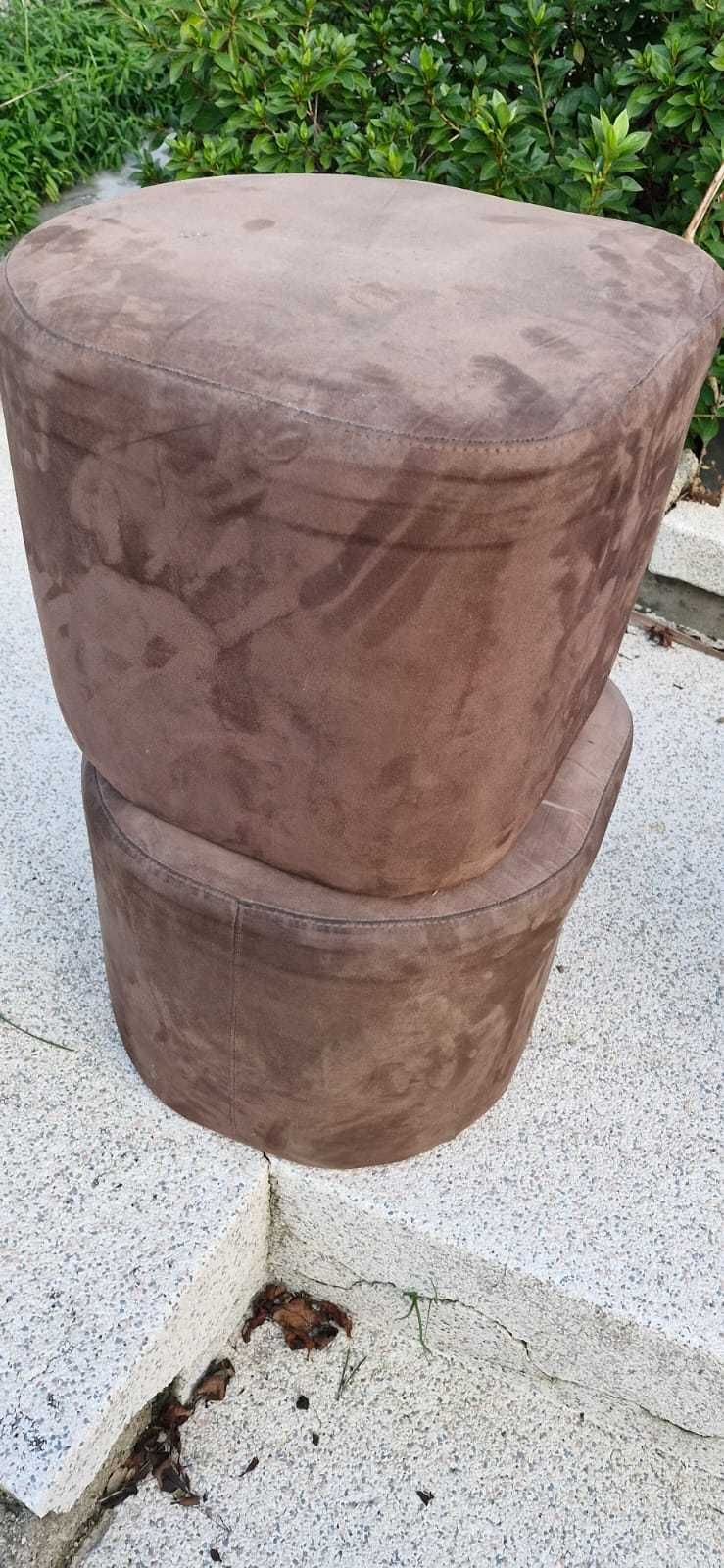 4 pufes pele pêssego castanho