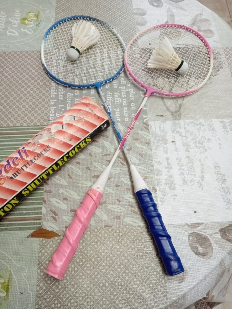 Conjunto de raquetes de badminton e penas