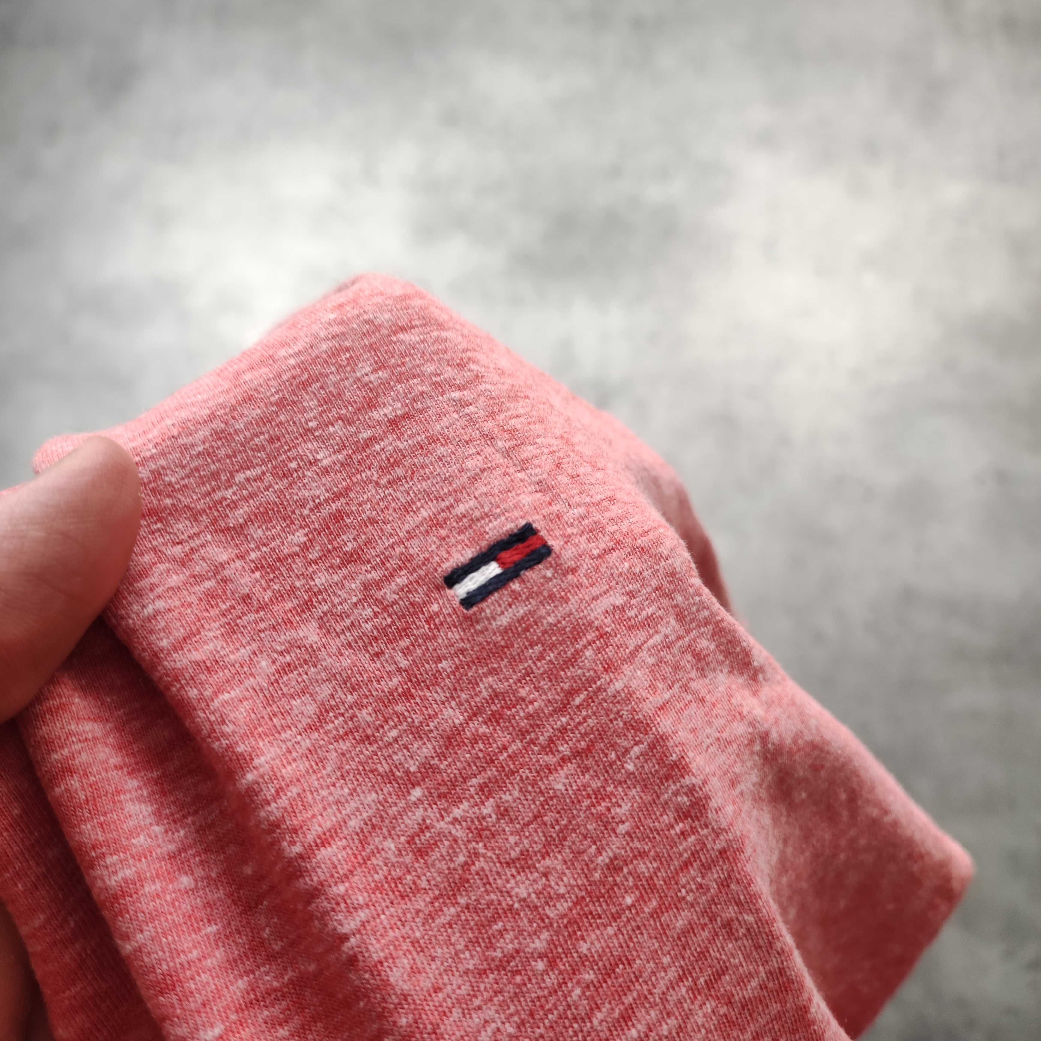 MĘSKA Koszulka PREMIUM Pudrowy Róż Łosoś Bawełna TH Tommy Hilfiger