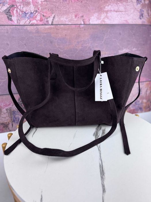 Torebka zamszowa shopper skórzany z możliwością powiększenia torby