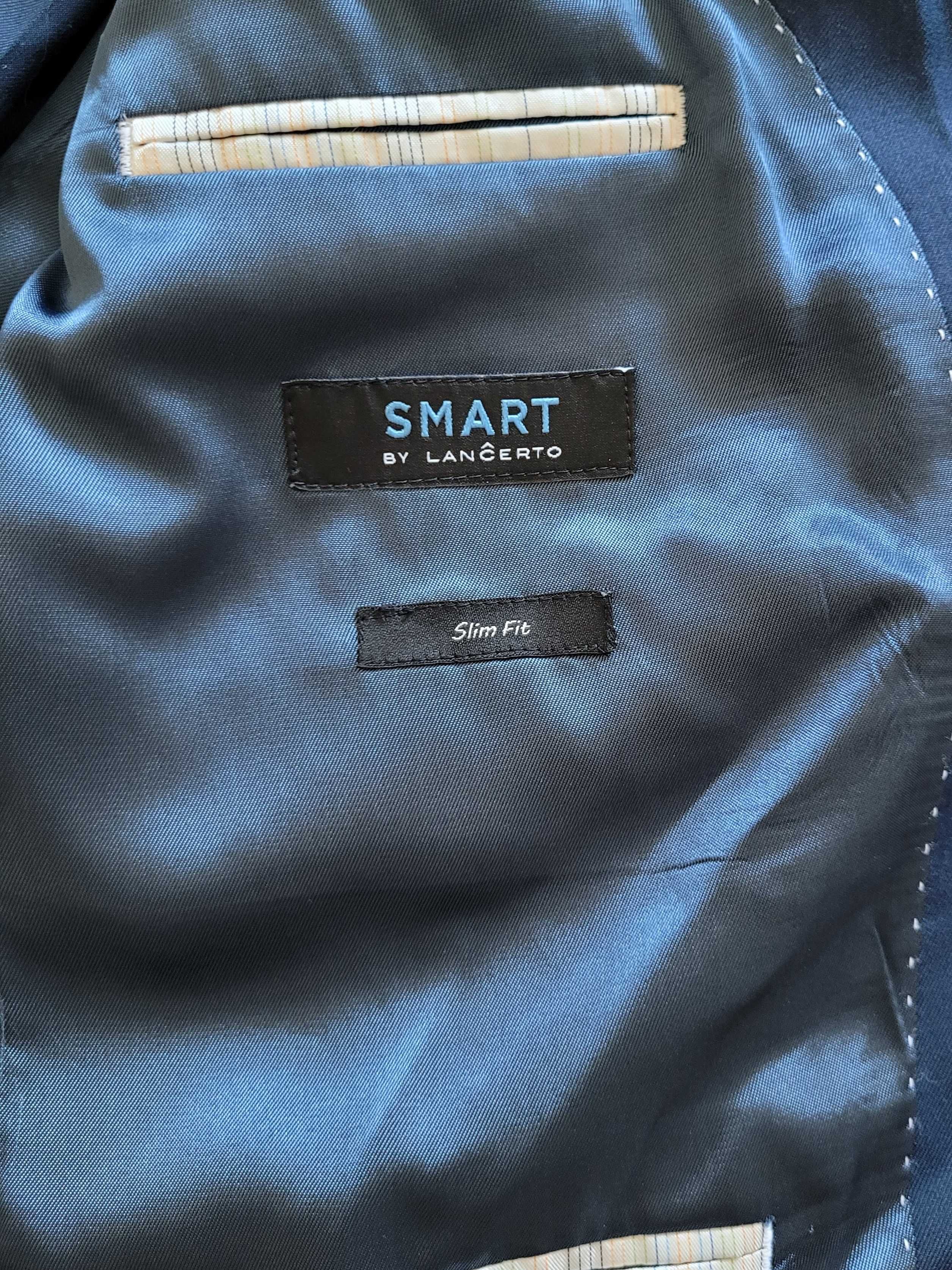 Garnitur Lancerto Smart Slim Fit granatowy gładki wełna / poliester