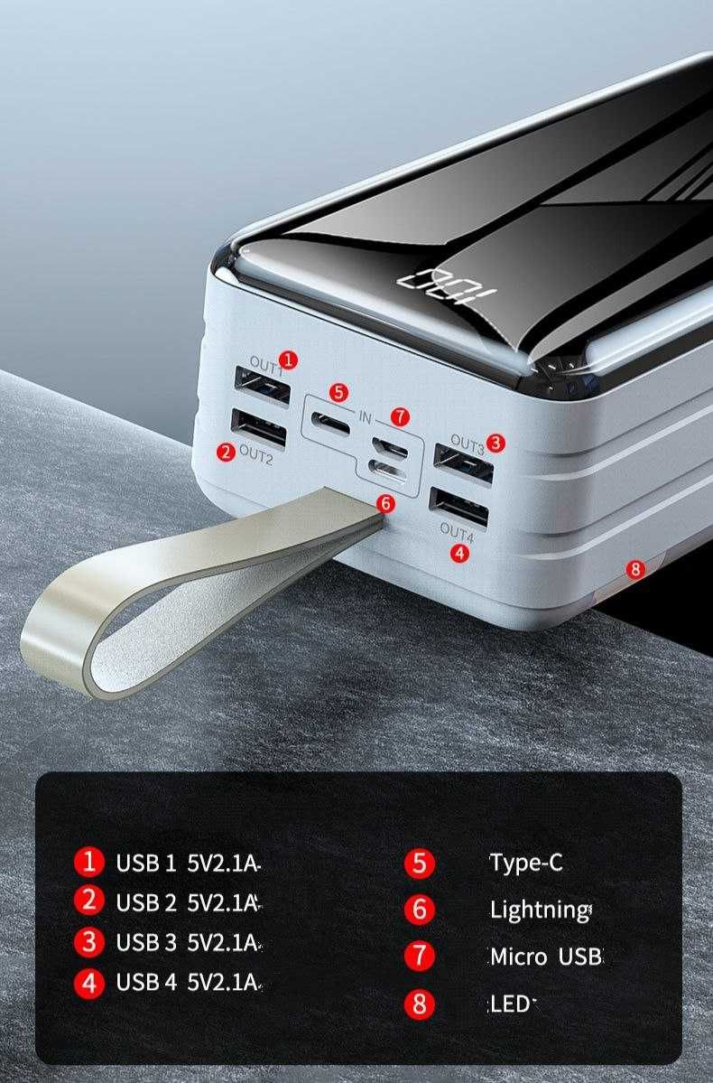 Power Bank 60000 mah 4xUSB з фонариком Повербанк Павербанк з ліхтарем