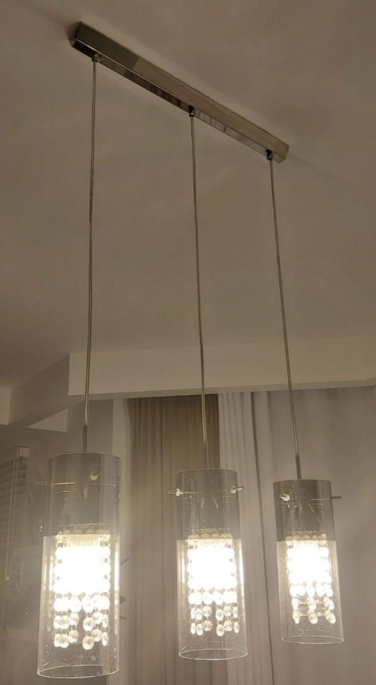 Lampa Wisząca Potrójna Glamour Kryształki Chrom Żyrandol 3xE14 Salon