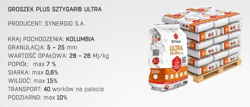 EKOGROSZEK workowany Sztygar U;TRA 28 MJ Certyfikat, Pellet Hurt Detal