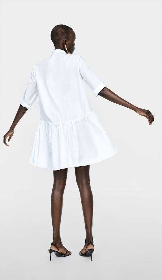 Zara Woman biała sukienka koszulowa letnia XS S