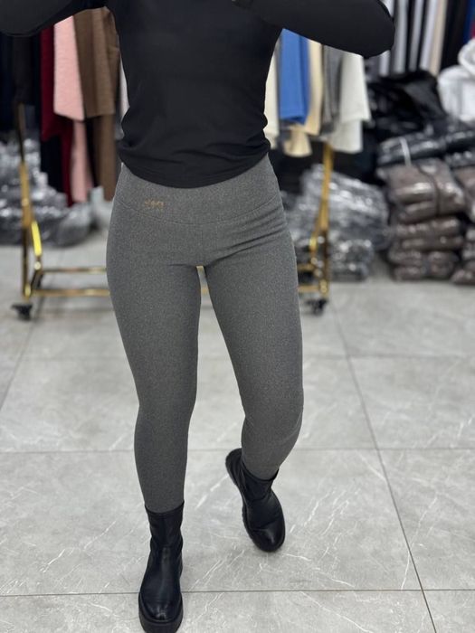 Женские лосины D&G на меху 42-52 S-XL высокая талия Зимние черн/серые