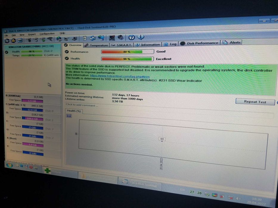 SSD диск на 480 Гб 2,5 Kingston A400 накопитель в идеале