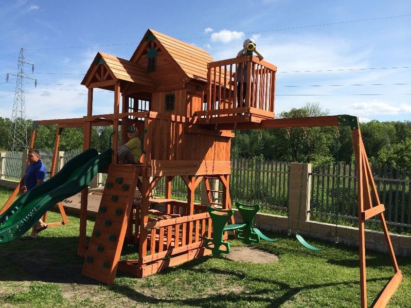 Plac Zabaw Ogrodowy Place Zabaw Drewniany huśtawka Domek Zjeżdżalnia