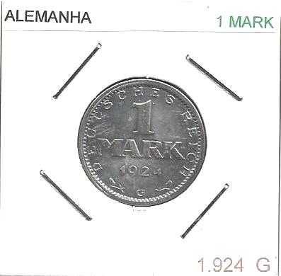 Alemanha  - - - 1 Mark - 1924-G  - - - Moeda de Prata