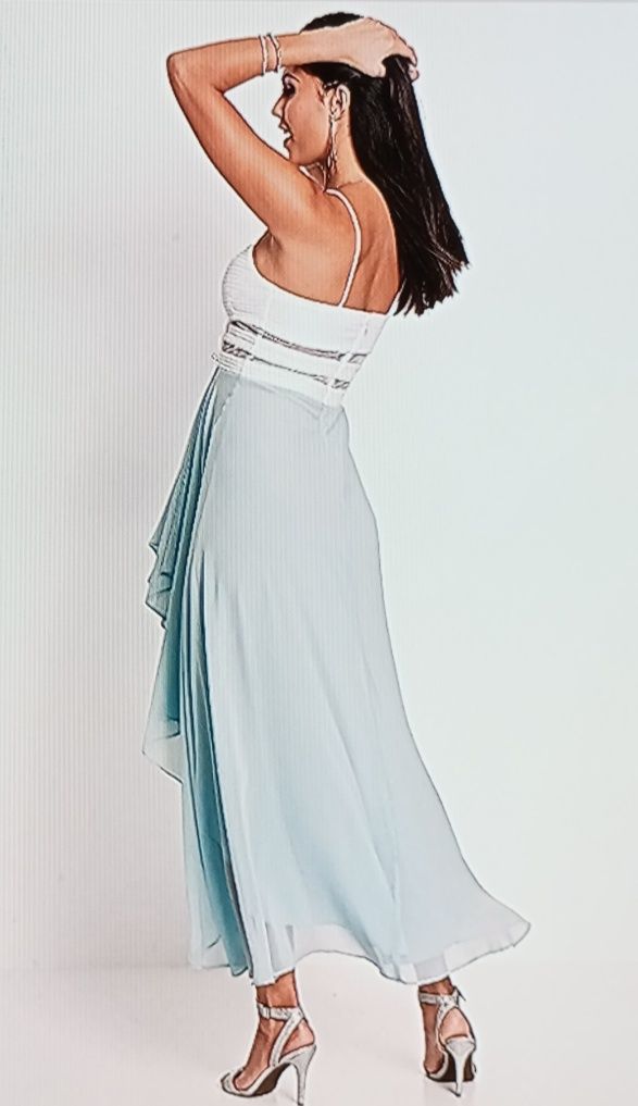 NOWA cudna szyfonowa suknia balowa r. 38 biało-błękitna BONPRIX