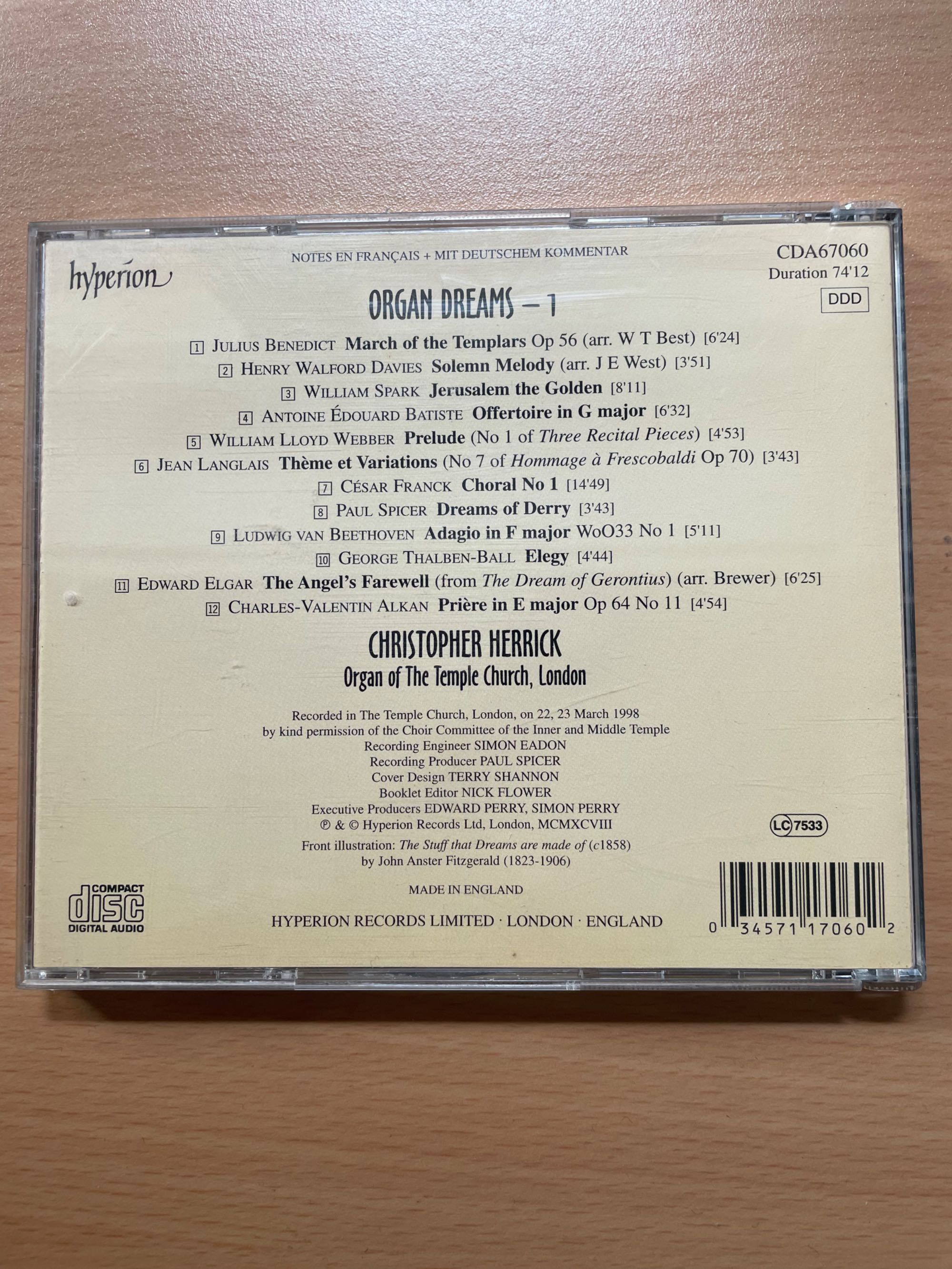 CD Organ Dreams, Herrick: Vários compositores