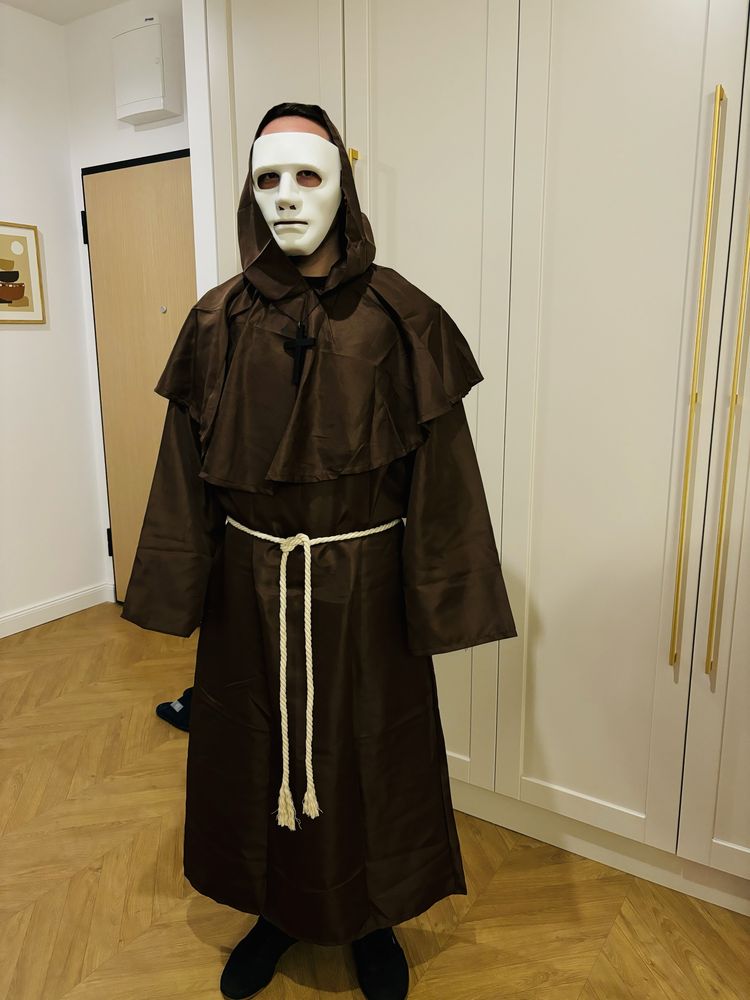 Męski strój halloween mnich maska komplet bal przebieranców