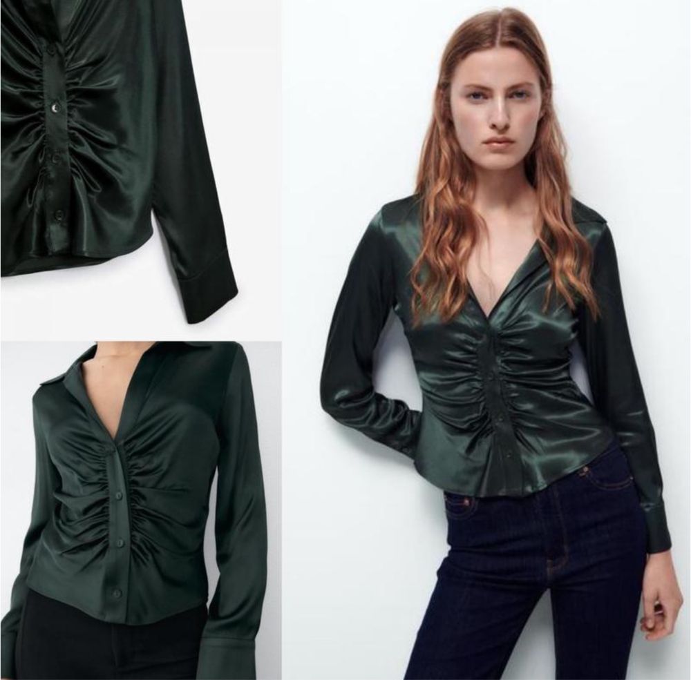 Жіноча блуза ZARA темно-зеленого кольору