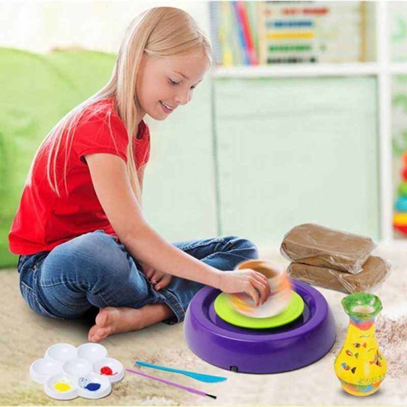 Детский гончарный круг,творческий набор глина и краски для детей