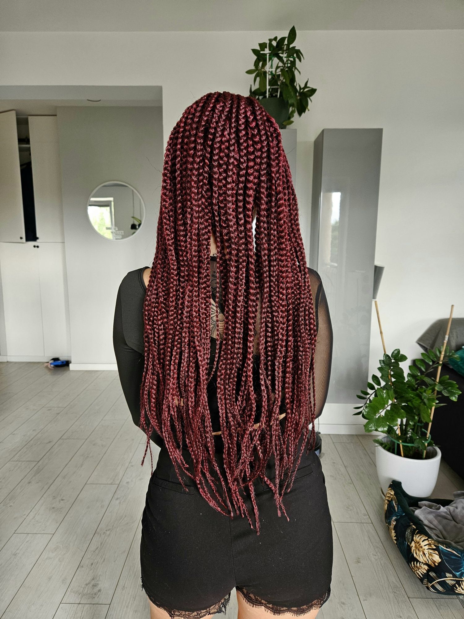 Peruka lace front warkoczyki syntetyczne bordowe afrykańskie