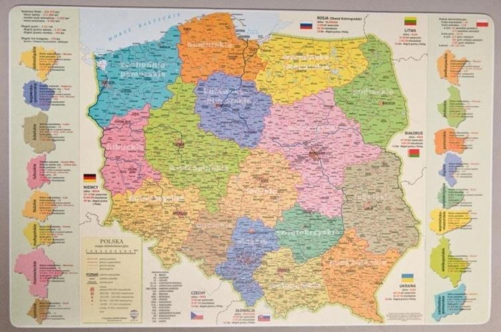 Podkładka mapa administracyjna Polski Zachem ,580x380 mm