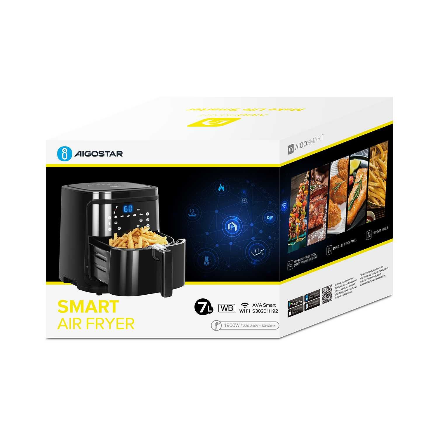 Aigostar Fritadeira Air Fryer Wi-fi/Bluetooth 7L 1900W Preta
