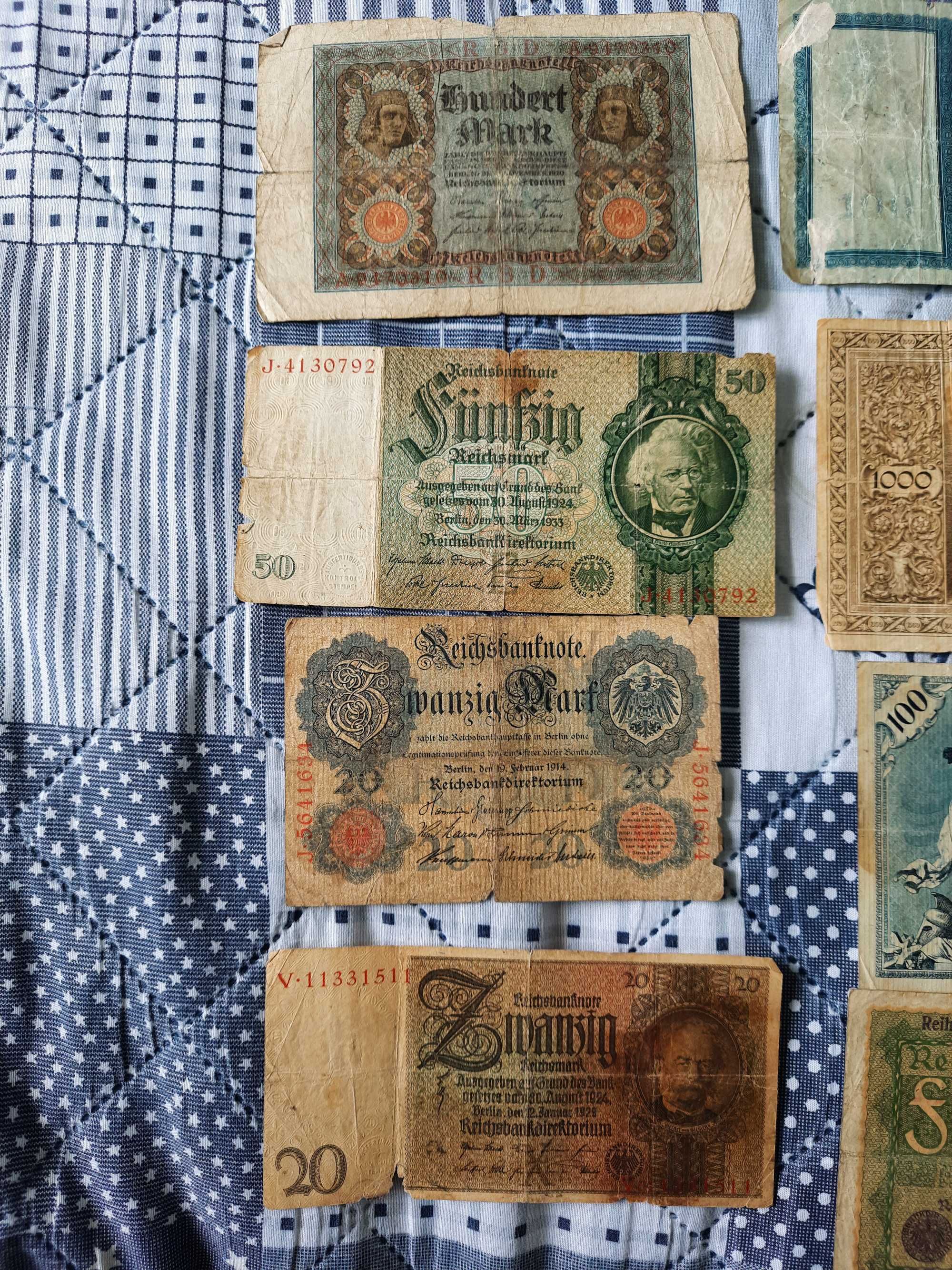 stare banknoty 20,50,100,1000 marek niemieckich Niemcy 1908,1910,1919