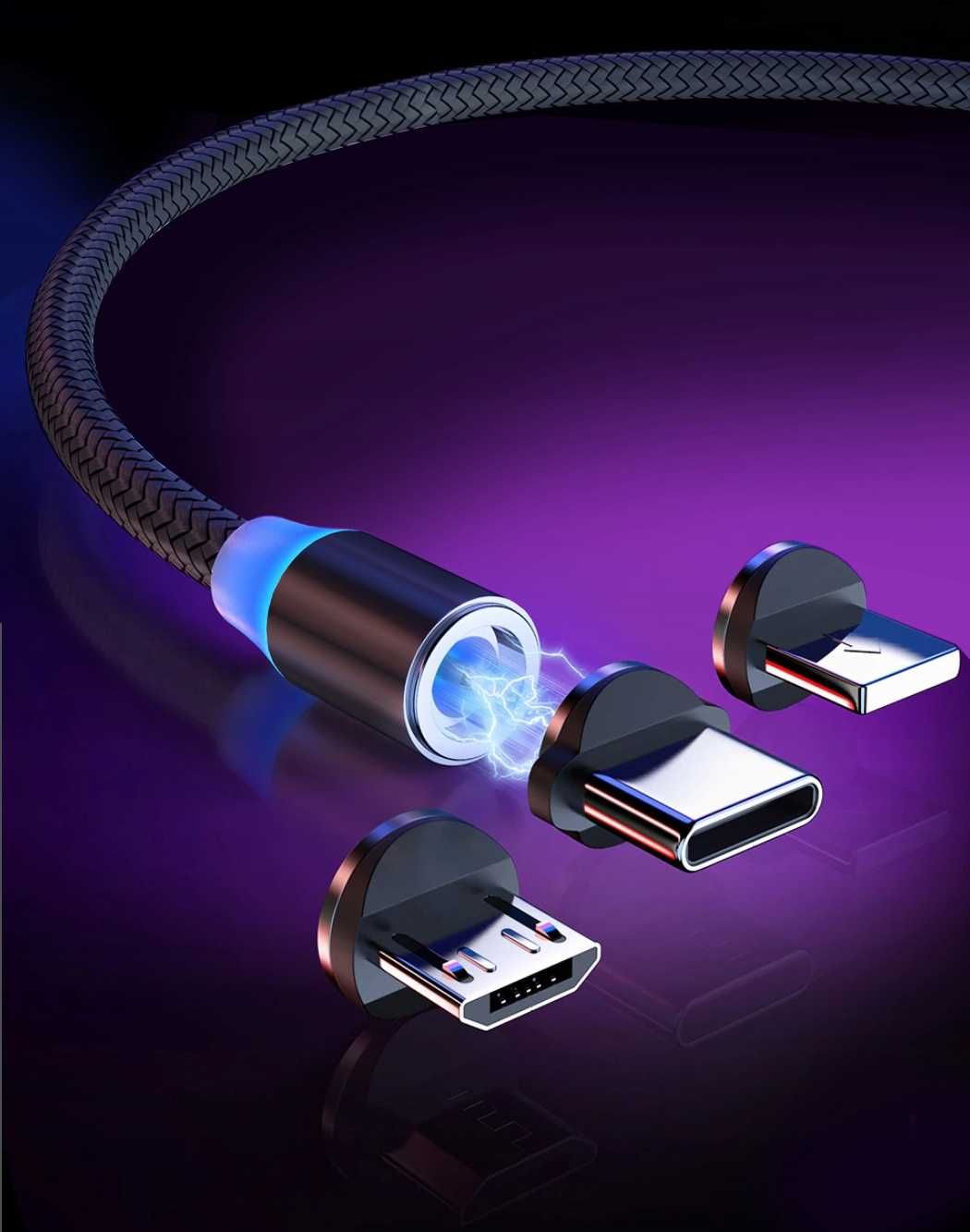 Kabel USB/C/Micro/Lightning STATIK 360 Pro 3w1 Magnetyczny 2m Czarny