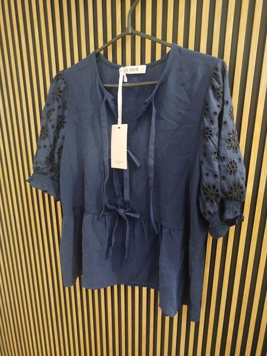 Bluzka BELLE POQUE – Niebieska, prążkowana – Nowa z metką – Rozmiar XL