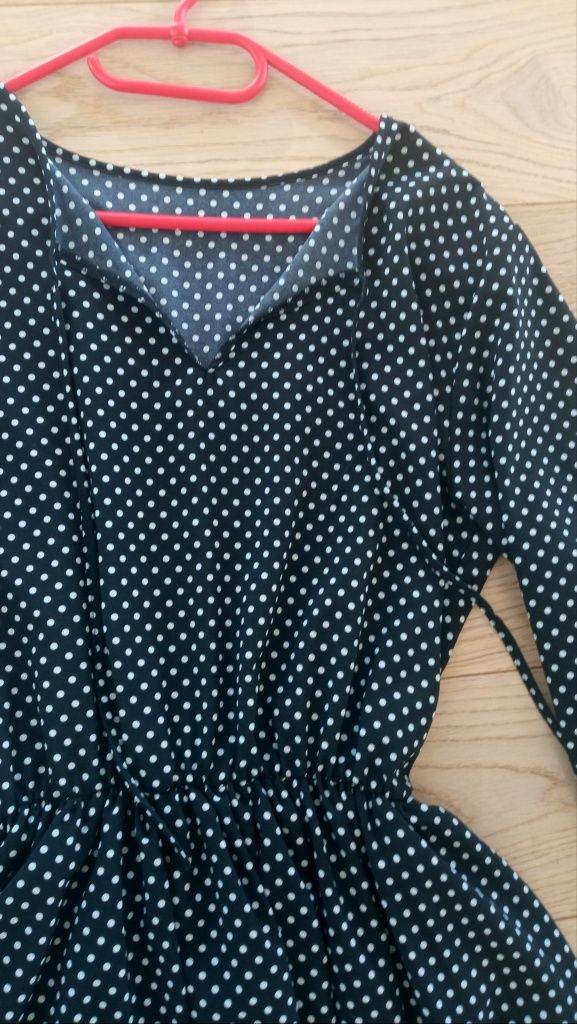 Sukienka MIDI czarna w białe kropki S/M