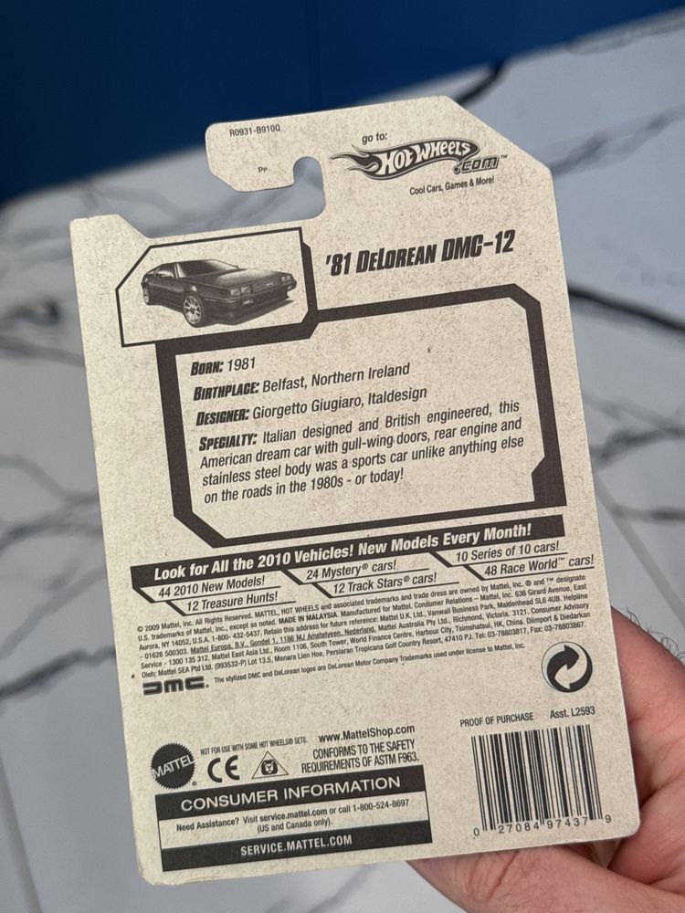Hot Wheels ’81 DeLorean DMC-12 CZARNY!! Pierwsze wydanie 2010 idealny
