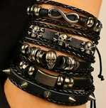 Conjunto de 5 Pulseiras de couro Rock/gótico - PORTES GRÁTIS