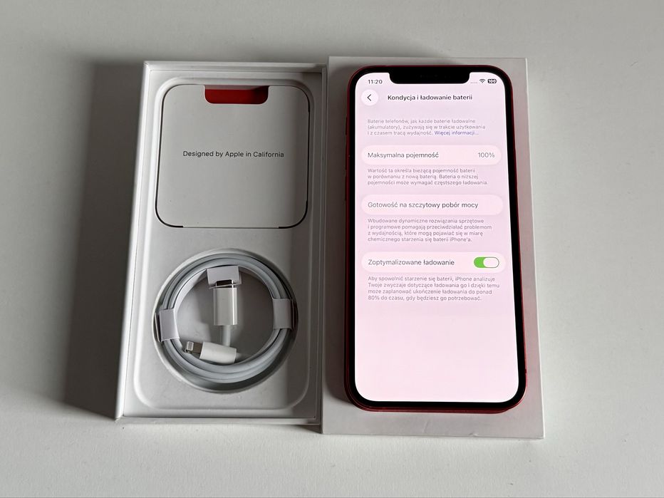 Iphone 12 Product Red 64GB, kondycja baterii 100%, Face ID działa