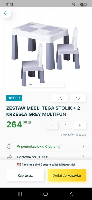 Tega zestaw stolik plus 3 krzeselka