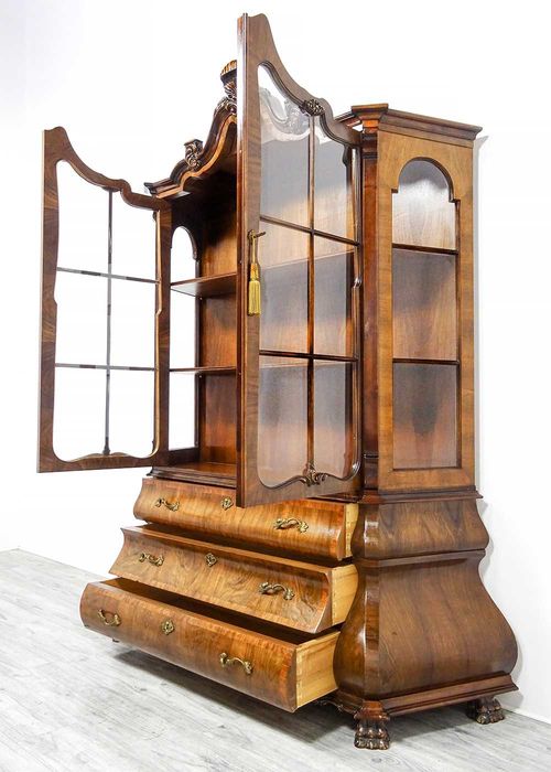 Stylowa Wysoka WITRYNA NeoBarok | Drewniana Witryna Orzech SZPROSY